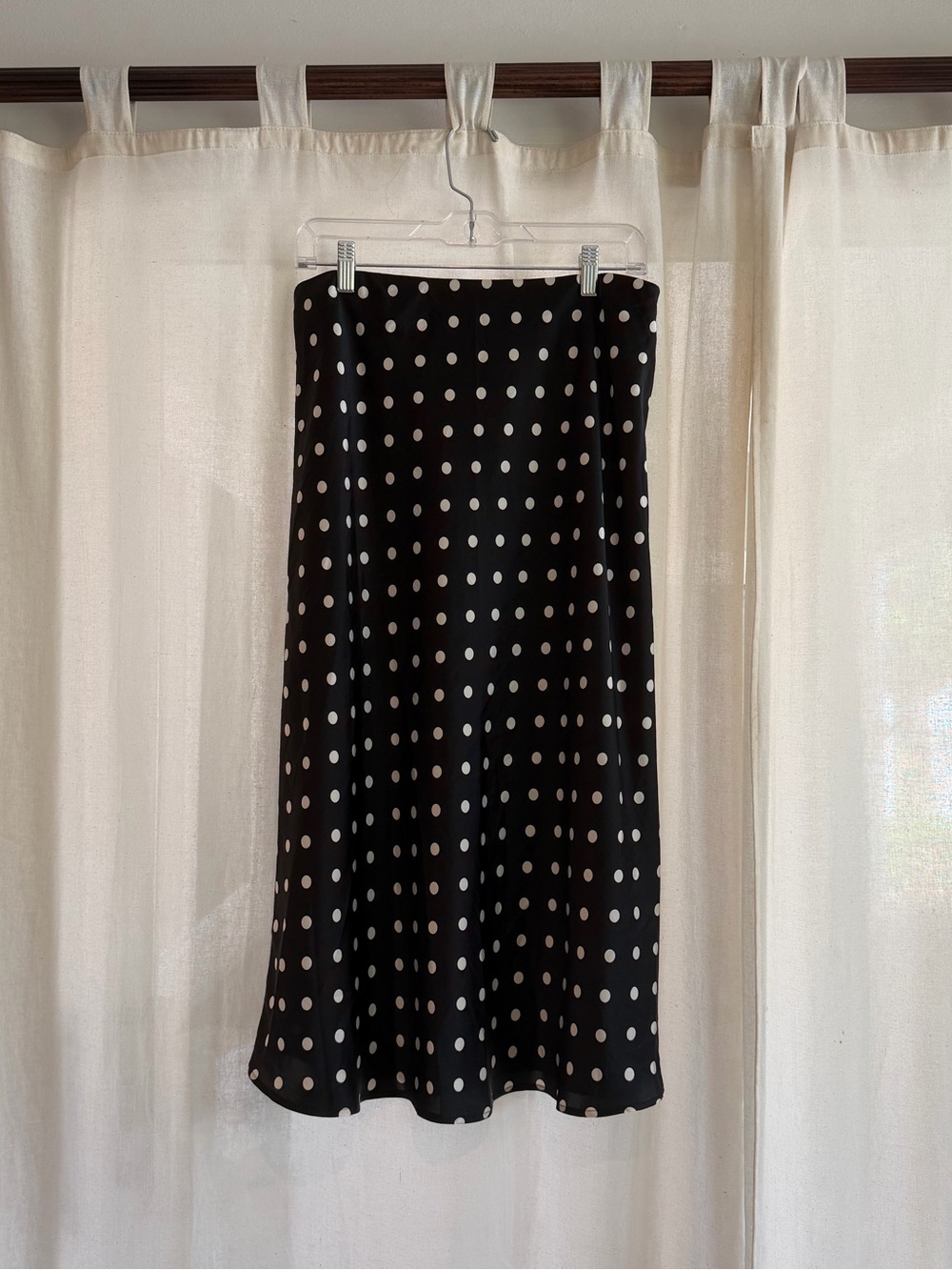 Abercrombie & Fitch Polka Dot High Rise Satin Midi Skirt - Picture 3 of 9